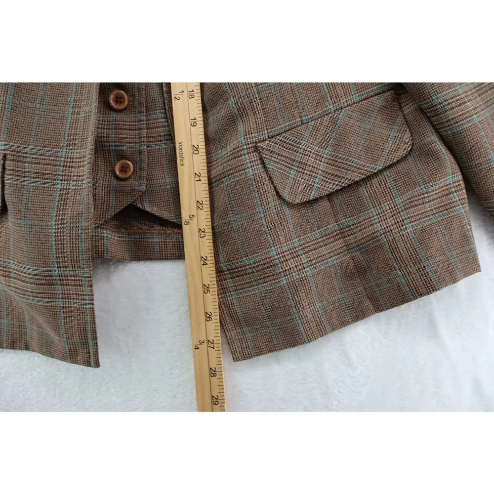 VTG Sag Harbor Glen Plaid Blazer Attached Vest 20W Power Suit 80s 90s